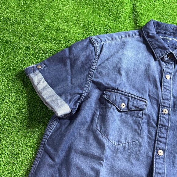 Calvin Klein Jeans Mens Short Sleeve Metal Snap Logo Casual Jeans Shirt Size M - Picture 5 of 15